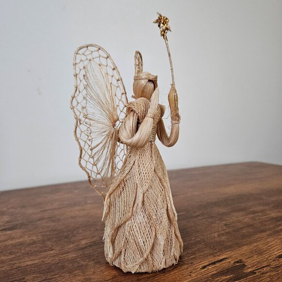 Vintage Other - Vintage 1970s Christmas Corn Silk Abaca Straw‎ Tree Topper Shelf Sitter Angel
